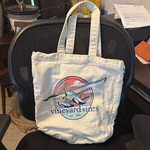 Vineyard Vines Cream Tote Bag with Airplane Design